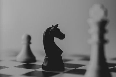 black horse chess piece near roque chess piece