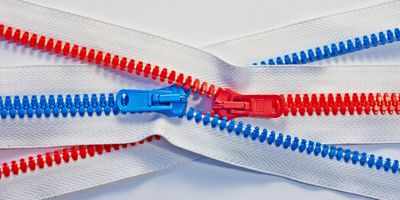 photo of red and blue zippers