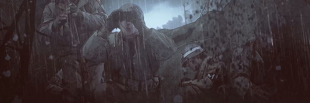 katona kukkol az esőben
