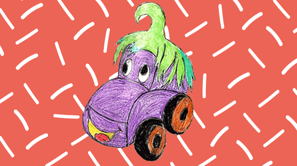 lila autó rajz plüss ikea narancsos háttér