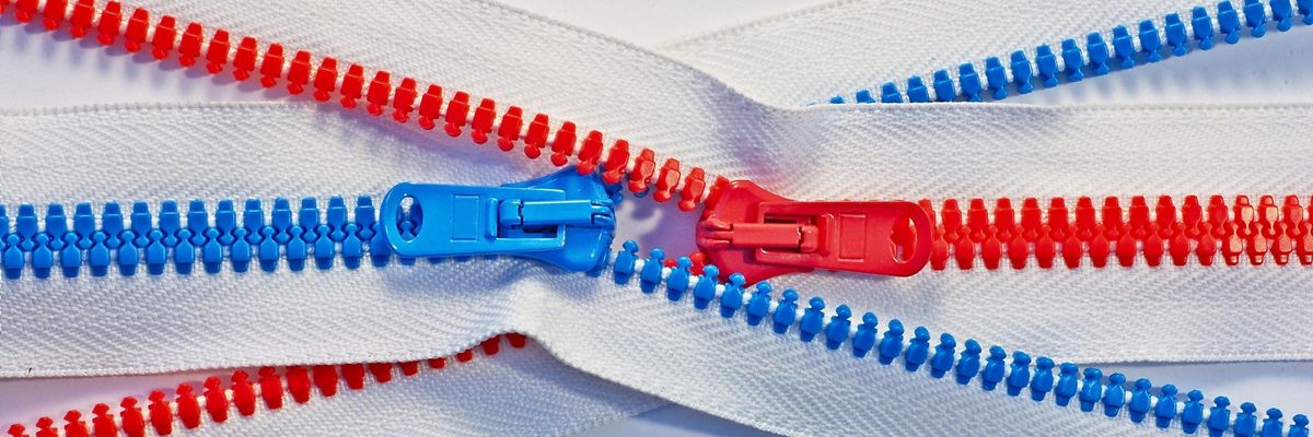 photo of red and blue zippers