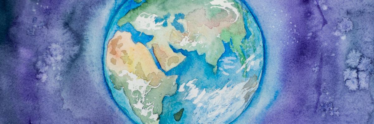 Planet Earth (Africa, Europa, Asia) painted by watercolor