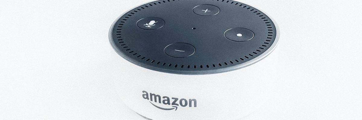 white and black Amazon Echo dot